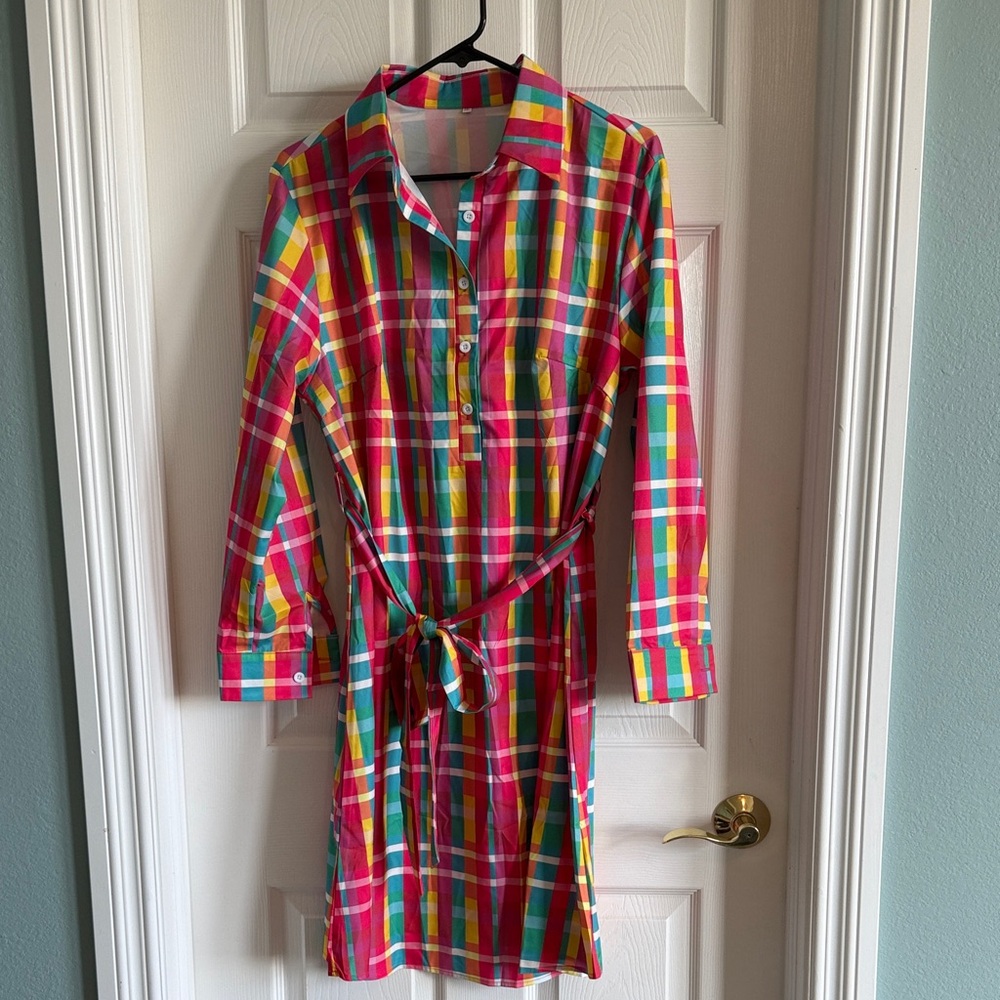 Colorful Plaid Shirt Dress